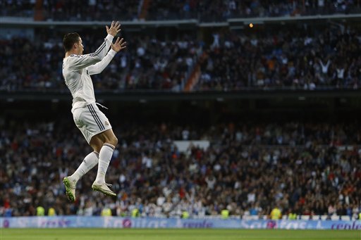 Real’s Cristiano Ronaldo celebrates his goal during a Spanish La 