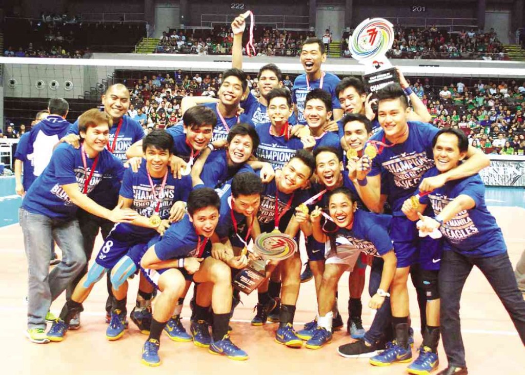 ATENEO players, coaches and supporters celebrate after nailing the men’s crown.  ARNOLD ALMACEN