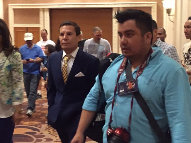 Julio Cesar Chavez (left) leaving the Mandalay Bay shortly after Manny Pacquiao's Fan Rally. Photo by Mark Giongco