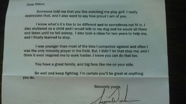 Tiger Woods letter to bullied boy