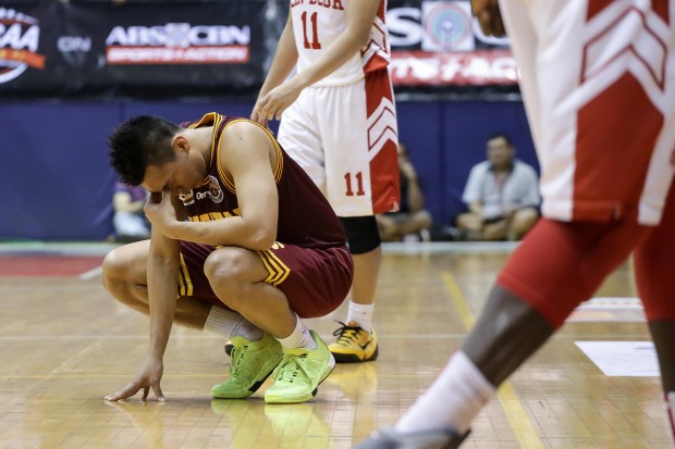 Scottie Thompson reacts after the Altas succumb to Red Lions in close game. Photo by Tristan Tamayo/INQUIRER.net