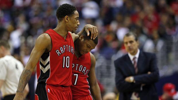 DeMar DeRozan (10) and Kyle Lowry of the Toronto Raptors will be playing before their hometown crowd in the All-Star Game in Toronto. AP