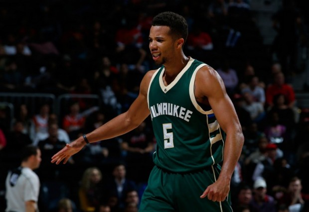 ATLANTA, GA - FEBRUARY 20: Michael Carter-Williams #5 of the Milwaukee Bucks reacts after a basket in the second overtime of their 117-109 win over the Atlanta Hawks at Philips Arena on February 20, 2016 in Atlanta, Georgia. NOTE TO USER User expressly acknowledges and agrees that, by downloading and or using this photograph, user is consenting to the terms and conditions of the Getty Images License Agreement.   Kevin C. Cox/Getty Images/AFP