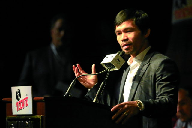 Manny Pacquiao during the final press conference at the David Copperfield Theater inside MGM Hotel in Las Vegas, April 6, 2016.    PHOTO BY REM ZAMORA