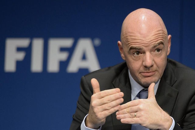 FIFA-President Gianni Infantino speaks during a press conference after the FIFA executive meeting at the FIFA headquarters 'Home of FIFA' in Zurich, Switzerland, Friday, March 18, 2016. Walter Bieri/Keystone via AP