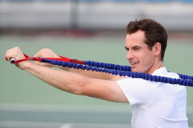 RIO DE JANEIRO, BRAZIL - AUGUST 03: Andy Murray of Great Britain warms up during a practice session ahead of the 2016 Summer Olympic Games at the Olympic Tennis Centre on August 3, 2016 in Rio de Janeiro, Brazil.   Christian Petersen/Getty Images/AFP