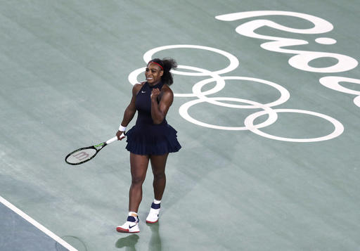 Serena Williams, of the United States, pumps her fist after defeating Alize Cornet, of France, at the 2016 Summer Olympics in Rio de Janeiro, Brazil, Monday, Aug. 8, 2016. AP Photo