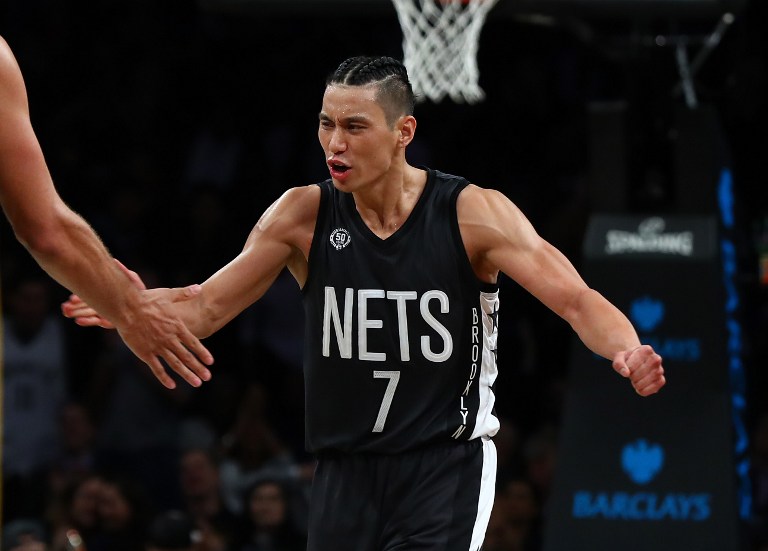 NEW YORK, NY - OCTOBER 28: Jeremy Lin #7 of the Brooklyn Nets celebrates against the Indiana Pacers during their game at the Barclays Center on October 28, 2016 in New York City. NOTE TO USER: User expressly acknowledges and agrees that, by downloading and/or using this Photograph, user is consenting to the terms and conditions of the Getty Images License Agreement.   Al Bello/Getty Images/AFP