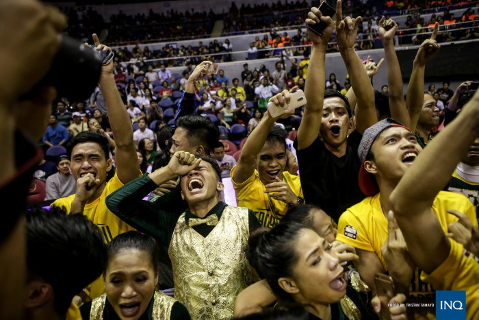 FEU Cheering Squad reacts after bagging second place in the 2016 UAAP Cheerdance Competition. Tristan Tamayo/INQUIRER.net