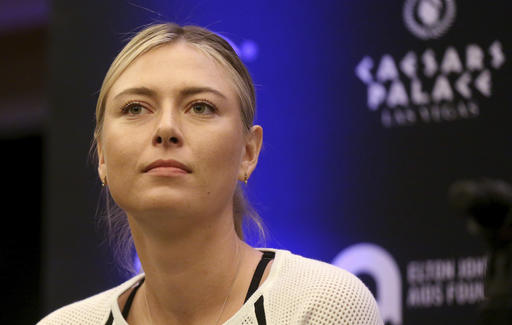 In this Monday, Oct. 10, 2016 file photo, Maria Sharapova speaks to members of the media prior to a World Team Tennis exhibition in Las Vegas, U.S. Sharapova will return from her 15-month doping ban at a tournament in Germany in April. AP