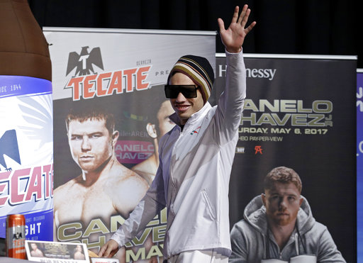 Julio Cesar Chavez Jr. arrives at a news conference in Las Vegas. Chavez Jr. is scheduled to fight Canelo Alvarez in a 164.5 pound catch weight boxing match. AP