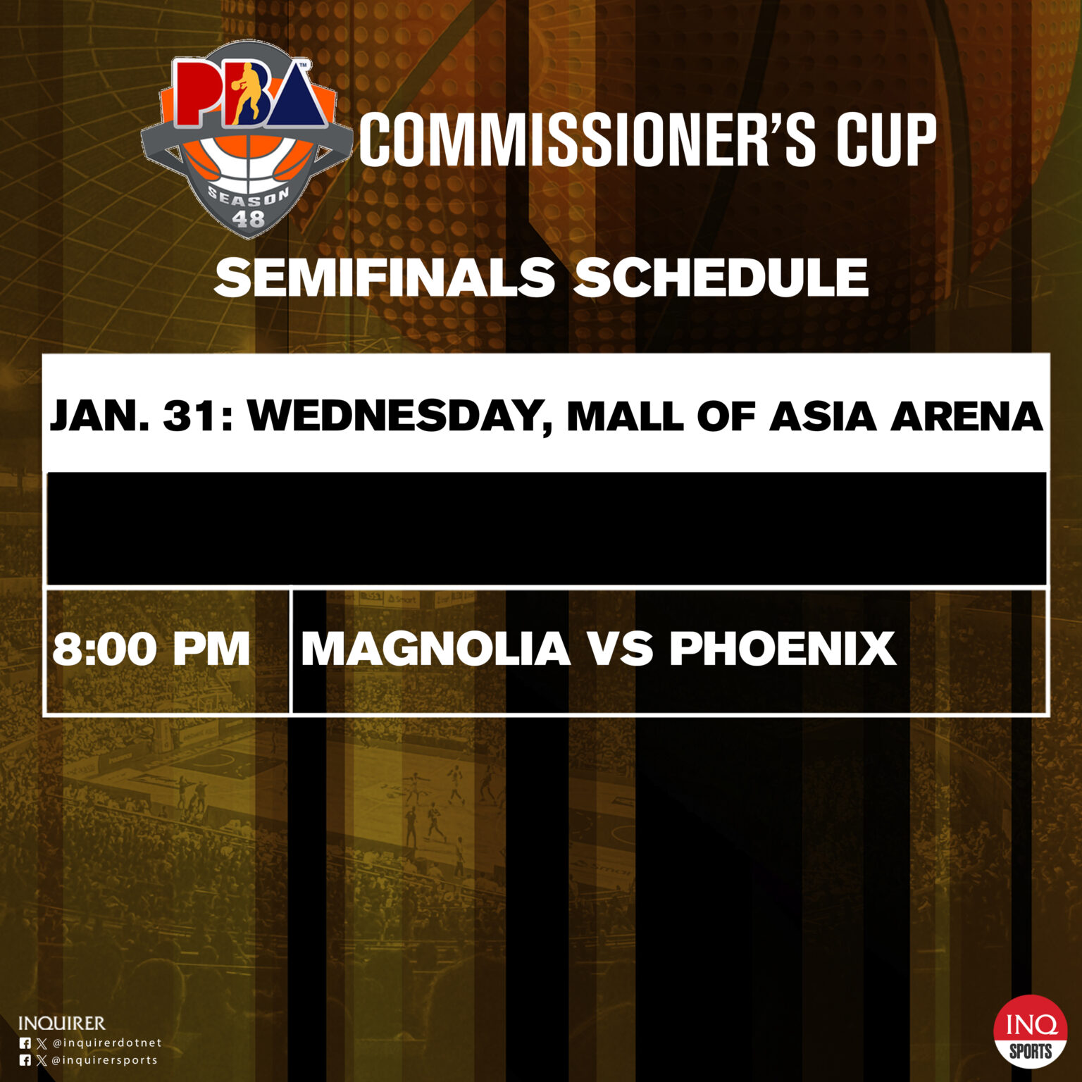 SCHEDULE PBA Commissioner S Cup Semifinals