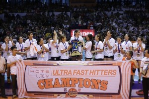 Jaja Santiago receives her finals MVP award as PLDT clinches the Shakey's V-League Open Conference crown. Photo by Tristan Tamayo/INQUIRER.net