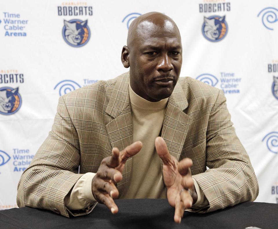 Charlotte Bobcats owner Michael Jordan talks about the progress his NBA basketball team is making during an interview with the The Associated Press, Friday, November 1, 2013, in Charlotte, NC. AP