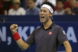 Kei Nishikori of Japan celebrates after winning a point against Julien Benneteau of France during their final match at the Malaysian Open tennis tournament in Kuala Lumpur, Malaysia, Sunday, Sept. 28, 2014. AP FILE PHOTO