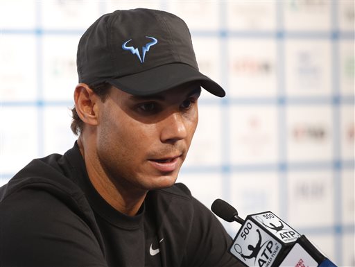 Rafael Nadal of Spain speaks during a press conference for the China Open Tennis Tournament in Beijing, Saturday, Sept. 27, 2014. AP