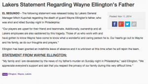 Lakers statement Ellington's father