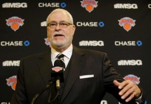 New York Knicks president Phil Jackson speaks during a news conference before an NBA basketball game against the Charlotte Hornets, Saturday, Jan. 10, 2015, in New York. AP