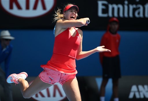 Maria Sharapova of Russia makes a forehand return to Alexandra Panova of Russia during their second round match at the Australian Open tennis championship in Melbourne, Australia, Wednesday. AP