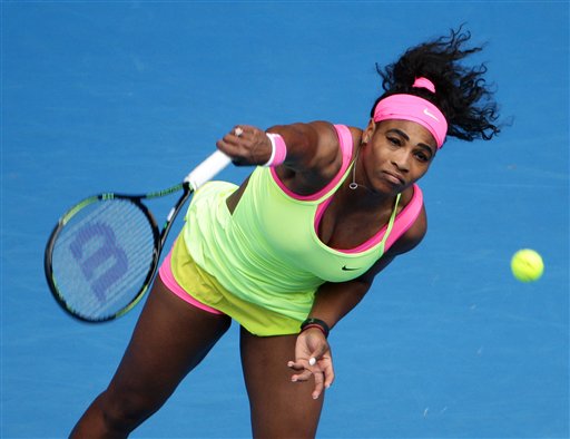 Serena Williams of the U.S. serves to her compatriot Madison Keys during their semifinal match at the Australian Open tennis championship in Melbourne, Australia, Thursday. AP