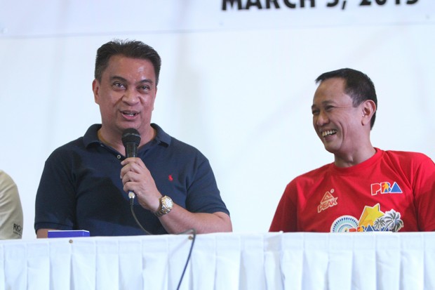  JB Baylon - Vice President for Nickel Mining Corporation and Commissioner Chito Saud during the All-Star Presscon at Governors Pavillion.  PBA Images/Nuki Sabio 
