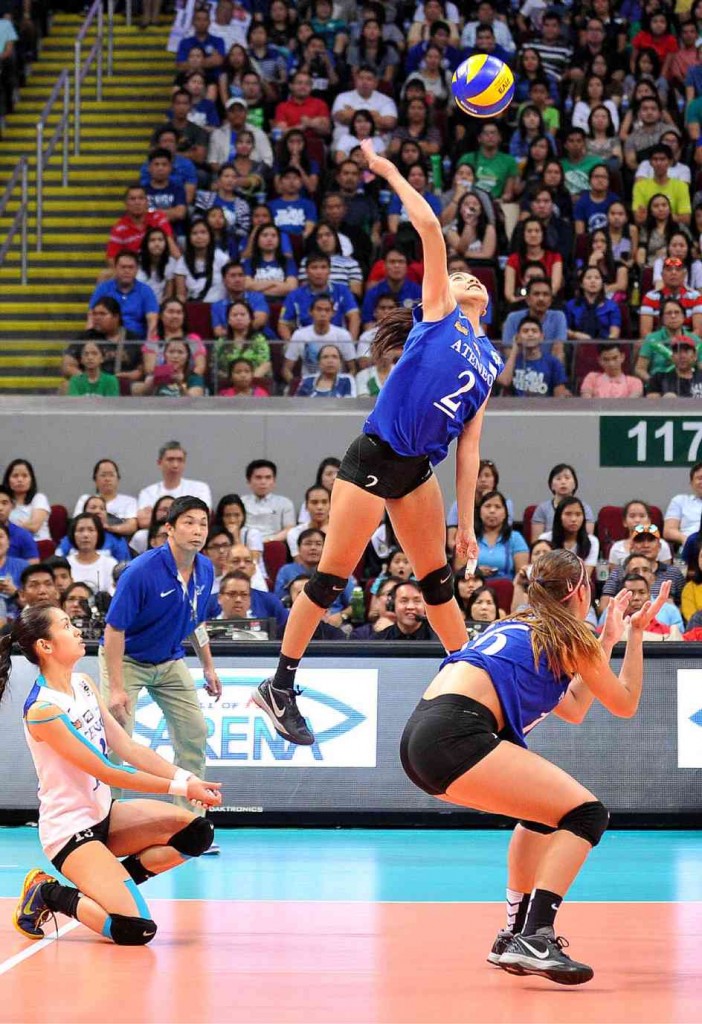 ALYSSA VALDEZ soars high for a kill. The phenomenal Ateneo superstar, who steered the Lady Eagles to a championship via a season sweep, was named Most Valuable Player of the season.  AUGUST DELA CRUZ 