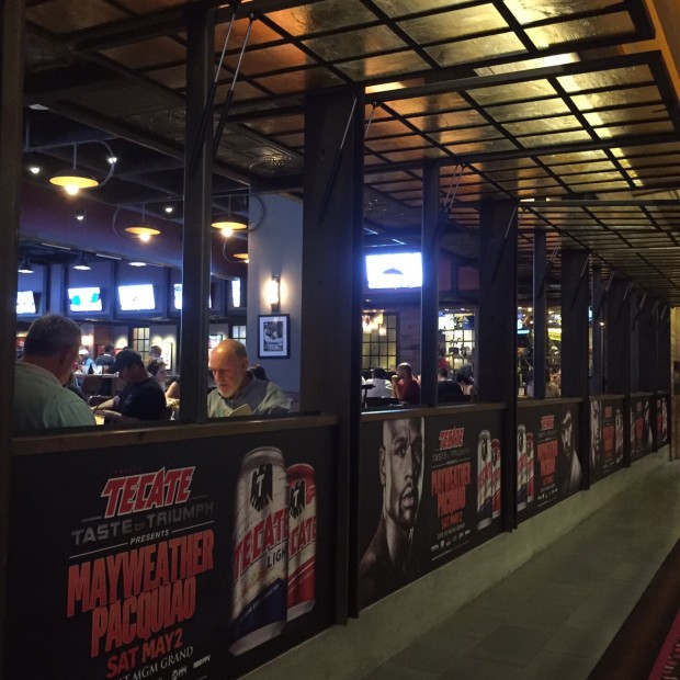 A sports bar inside MGM Grand with Mayweather and Pacquiao all over it.