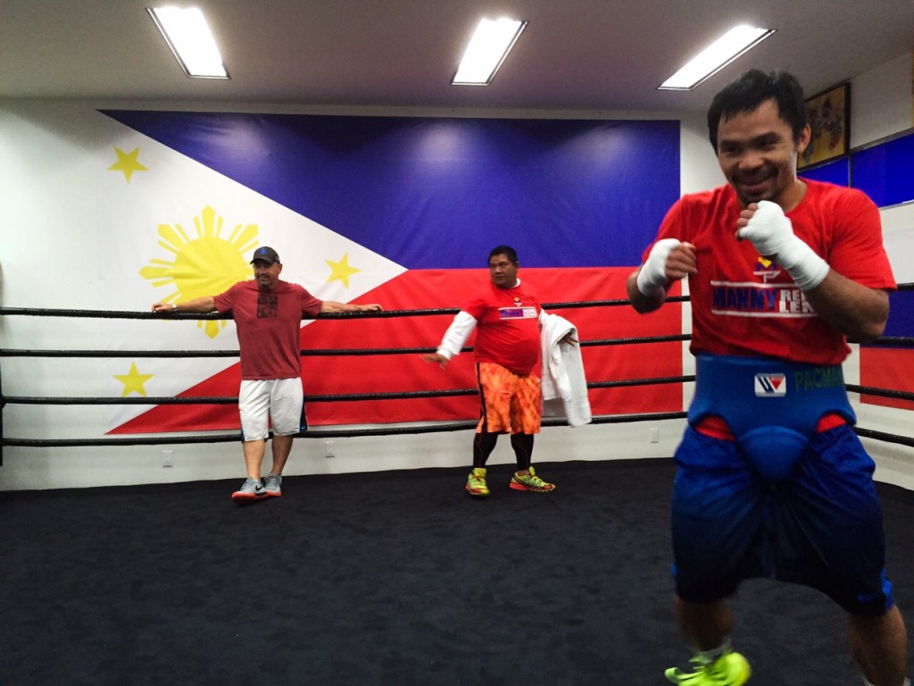 Manny Pacquiao does shadow boxing during his last day of workout at Wild Card gym. Photo by Francis T.J. Ochoa