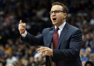 FILE - In this Dec. 28, 2014, file photo, Oklahoma City Thunder coach Scott Brooks yells from the sideline during the first half of an NBA basketball game against the Dallas Mavericks in Dallas. The Thunder fired Brooks on Wednesday, April 22, 2015. (AP Photo/LM Otero, File)