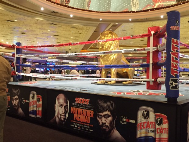 A mini boxing ring located inside the casino area.