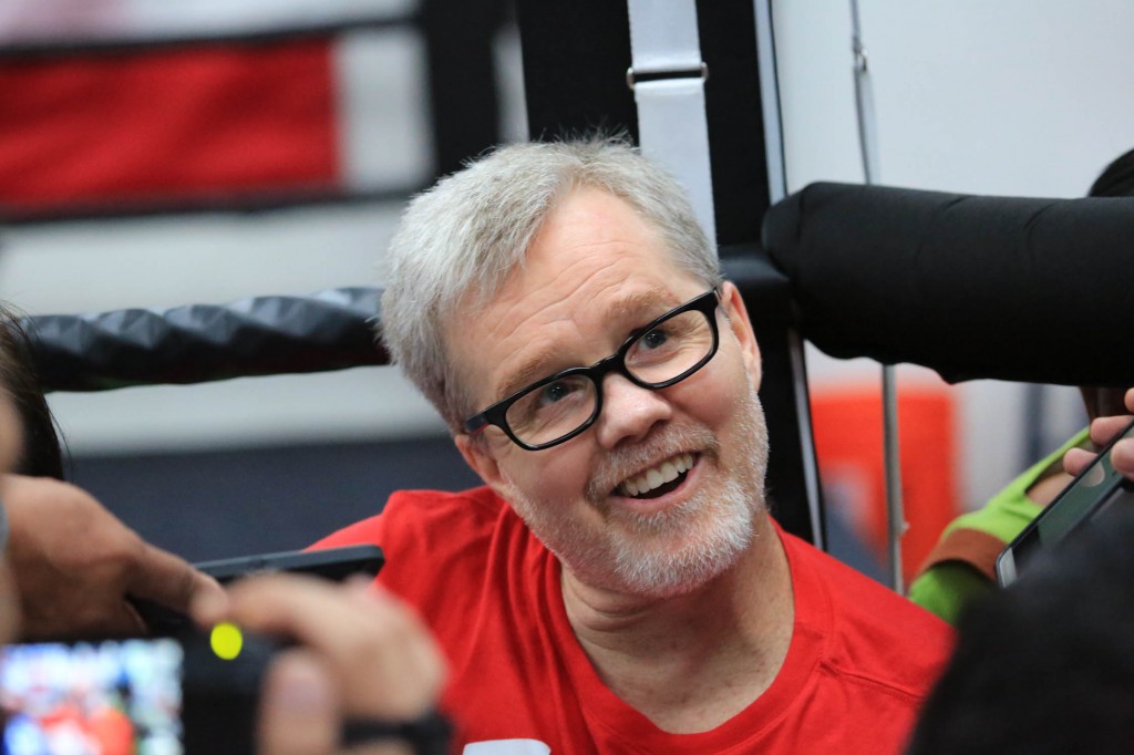 Freddie Roach is interviewed by members of the Philippine media inside the Wild Card gym in Hollywood, CA on Friday afternoon, 24 April 2015. PHOTO BY REM ZAMORA