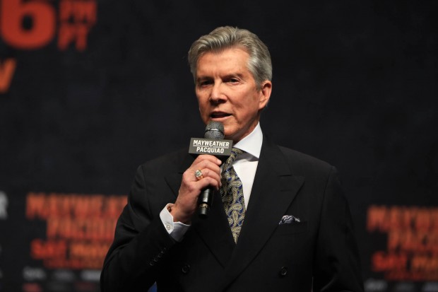 Ring announcer Michael buffer during the official weigh in of Manny Pacquiao and Floyd Mayweather Jr. at the MGM Grand Arena in Las Vegas, Nevada. PHOTO BY REM ZAMORA
