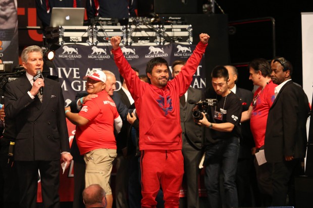 Manny Pacquiao arrives at the MGM Grand Arena on Friday, 1 May 2015 for the official weigh in for his fight with Floyd Mayweather Jr. PHOTO BY REM ZAMORA/INQUIRER/ See more at FRAME