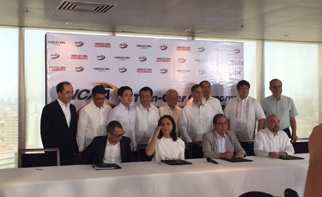 ABS-CBN and NCAA executives during the contract signing at the ELJ building in Quezon City. 