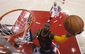 Cleveland Cavaliers forward LeBron James (23) shoots against the Atlanta Hawks during the first half in Game 1 of the Eastern Conference finals of the NBA basketball playoffs, Wednesday, May 20, 2015, in Atlanta. AP FILE PHOTO