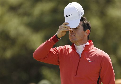 Northern Ireland's Rory McIlroy looks dejected after missing a putt on hole 9 during round one of the Irish Open Golf Championship at Royal County Down, Newcastle, Northern Ireland, Thursday, May 28, 2015.