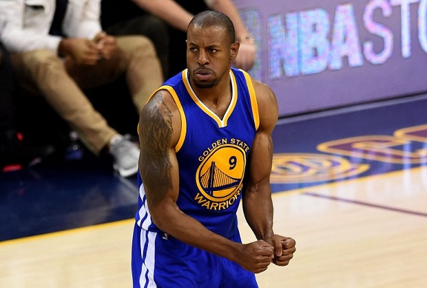 CLEVELAND, OH - JUNE 16: Andre Iguodala #9 of the Golden State Warriors reacts in the fourth quarter against the Cleveland Cavaliers during Game Six of the 2015 NBA Finals at Quicken Loans Arena on June 16, 2015 in Cleveland, Ohio. NOTE TO USER: User expressly acknowledges and agrees that, by downloading and or using this photograph, user is consenting to the terms and conditions of Getty Images License Agreement.   Jason Miller/Getty Images/AFP