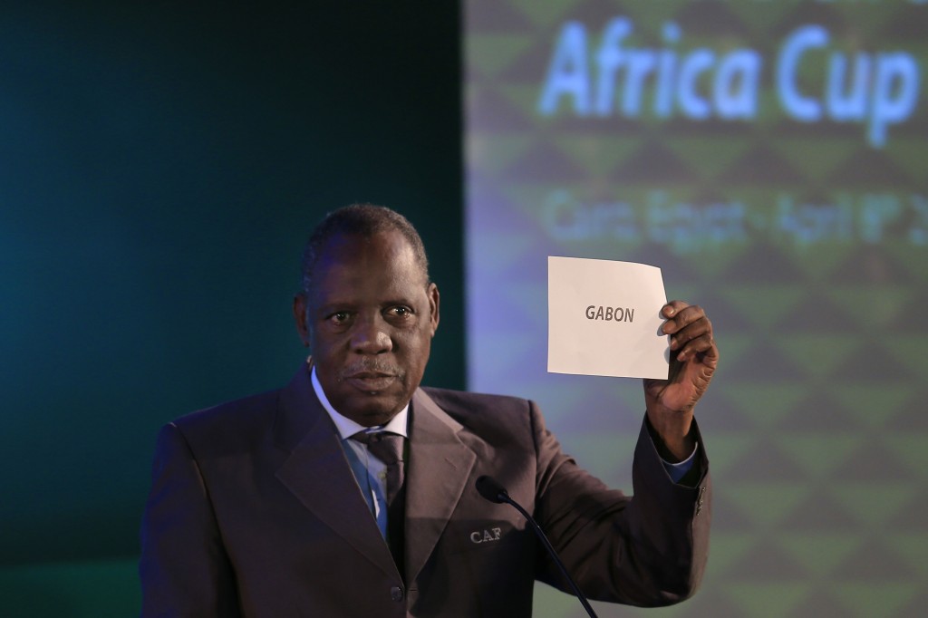 In this April 8 photo, president of the Confederation of African Football, Issa Hayatou, announces that Gabon will be hosting the 2017 African Cup of Nations in Cairo, Egypt. AP