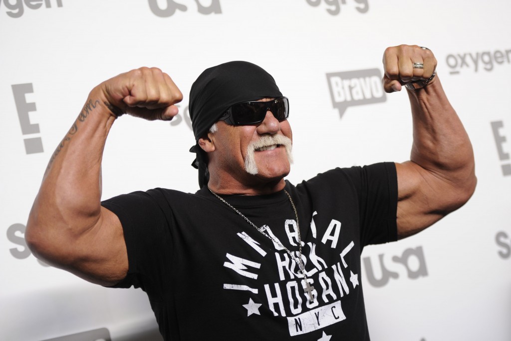 FILE - In this May 14, 2015 file photo, Hulk Hogan attends the NBCUniversal Cable Entertainment 2015 Upfront at The Jacob Javits Center in New York. While speaking to TV critics Thursday, July 30, 2015, about his HBO series “Ballers,” Dwayne Johnson was asked to comment on the tape of Hogan making racist comments. Johnson, also a former pro wrestler, said he was “disappointed” when he heard about Hogan’s remarks, but also said the comments didn’t match his personal history with him. (Photo by Evan Agostini/Invision/AP, File)