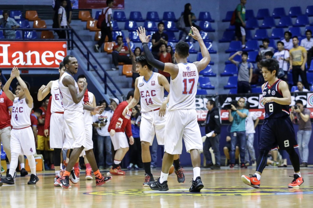 EAC Generals celebrate their win over the erstwhile undefeated Letran Knights in NCAA 91. TRISTAN TAMAYO/INQUIRER.net