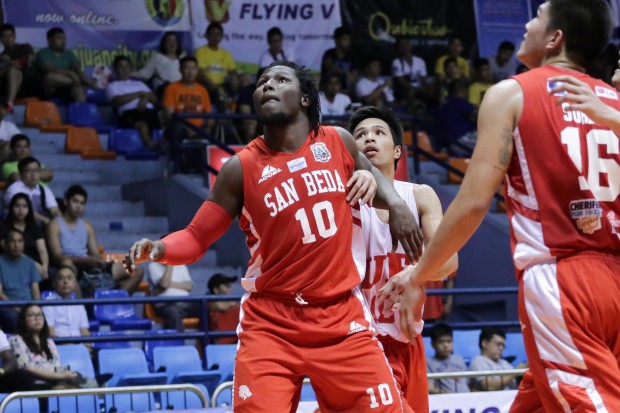 Ola Adeogun stars for San Beda. Photo by Tristan Tamayo/INQUIRER.net