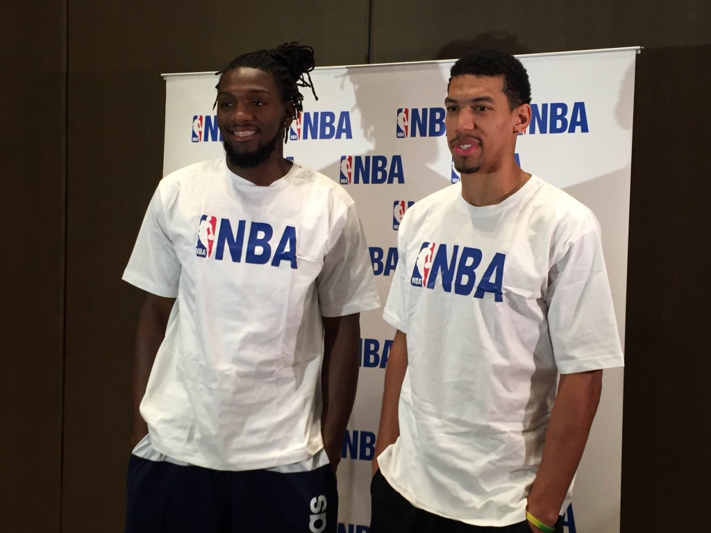 Kenneth Faried (left) and Danny Green pose for pictures during their Media Availability on Thursday at Marriott Hotel. Mark Giongco/INQUIRER.net