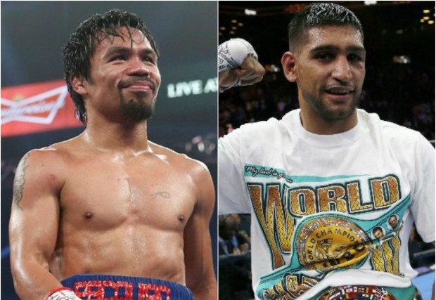 Manny Pacquiao and Amir Khan. File photos
