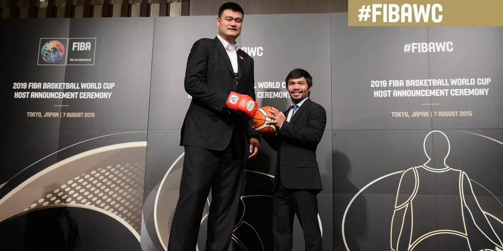 China's Yao Ming and the Philippines' Manny Pacquiao lead their nations' bids to host the 2019 Fiba World Cup. 