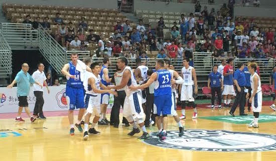 Both benches cleared in the first half during Gilas' bloody win over a big Spartak Primorye side from Russia Tuesday in the 2015 Jones Cup. Musong R. Castillo/Philippine Daily Inquirer