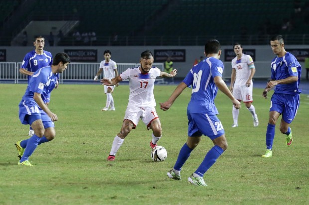 Stephan Schrock accounted for the Azkals' lone goal in the 5-1 loss against Uzbekistan. Photo by Tristan Tamayo/INQUIRER.net