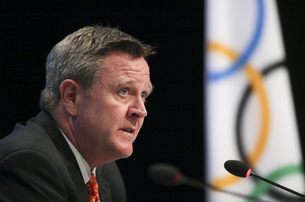 In this May 24, 2012, file photo, Scott Blackmun discusses with the media an agreement between the International Olympic Committee and the U.S. Olympic Committee at the SportAccord conference in Quebec City. AP 