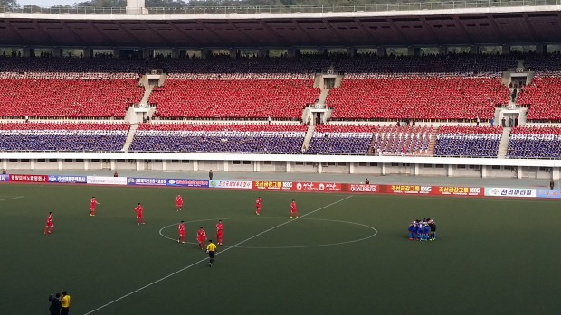 Wide view of the Kim Il-Sung Stadium packed with North Koreans chanting in unison. Photo by Cedelf Tupas