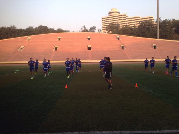Azkals train at Sosan Stadium in Pyongyang two days before the clash with North Korea.