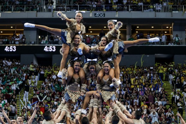 NU Pep Squad executing a pyramid. Photo by Tristan Tamayo/INQUIRER.net